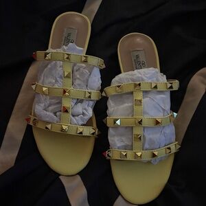 Valentino Yellow Studded Mules